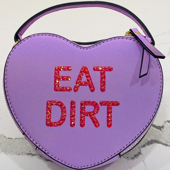 Bling rhinestone EAT DIRT conversation heart shaped bag
